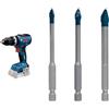 Bosch Professional 18V System Trapano-avvitatore a batteria GSB 18V-65 (motore brushless, lunghezza della testa 175, senza batteria/caricabatteria) + Bosch 3x Set di punte EXPERT HEX-9 Hard Ceramic