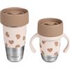 Béaba Mini & Me, Set Borraccia Mug Termica e Tazza Apprendimento Inox Click & Drink, Duo Genitore-Bambino, Tazza 360° Senza Valvola, Anti-Perdita, Evolutiva, 480 mL & 240 ml, Big Love
