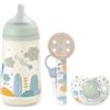 Suavinex Set Regalo Neonato, Regalo Bimbo con Biberon 270 ml Flusso Medio, M, Ciuccio 0/6 Mesi e Catenella Porta Ciuccio in Tessuto, per Bambini 0/6 Mesi, Tettarelle in Silicone Sx Pro, Dreams Verde