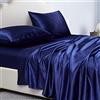 Jemiipee Completo Lenzuola Raso Matrimoniale Tinta Unita 200x200x36 cm - Lenzuola Sotto con Angoli Matrimoniali, Lenzuolo Sopra, 2 Federe - Biancheria da Letto Satin 4 Pezzi - Blu Navy