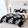 Jemiipee Set Copripiumino Reversibile Letto Piazza e Mezza Motivo a Foglie di Palmiro Tropicale, 1 x Copripiumino 200x200 cm e 2 x Federe 50x75 cm Completo Sacco Parure Letto Moderno Microfibra Nero