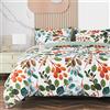 Jemiipee Set Copripiumino Floreale Colorato Letto Matrimoniale Primavera Rami e Foglie, 1 x Copripiumino 220x240 cm e 2 x Federe 50x70 cm Completo Sacco Parure Letto Bohémien Microfibra Verde