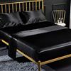 Jemiipee Completo Lenzuolo Letto Matrimoniale, 1 x Lenzuola Sotto con Angoli Tinta Unita 200x200 cm con 1 x Lenzuolo Piatto e 2 x Federe, Biancheria da Letto in Raso, Nero