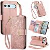 Jiajihua Cover Compatibile con Sony Xperia 10 VII 【Portafoglio con cerniera】【Portacarte doppio】【Flip Stand】【Fibbia magnetica】 Custodia per telefono Lanyard Pink