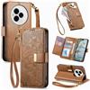 Jiajihua Cover Compatibile con TCL 60R 5G 【Portafoglio con cerniera】【Portacarte doppio】【Flip Stand】【Fibbia magnetica】 Custodia per telefono Lanyard Brown