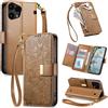 Jiajihua Cover Compatibile con Nothing Phone (3a) Lite 【Portafoglio con cerniera】【Portacarte doppio】【Flip Stand】【Fibbia magnetica】 Custodia per telefono Lanyard Brown