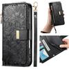 Jiajihua Cover Compatibile con Xiaomi Poco C40 【Portafoglio con cerniera】【Portacarte doppio】【Flip Stand】【Fibbia magnetica】 Custodia per telefono Lanyard Black
