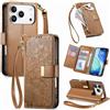Jiajihua Cover Compatibile con Tecno Spark 50 4G / KN4 【Portafoglio con cerniera】【Portacarte doppio】【Flip Stand】【Fibbia magnetica】 Custodia per telefono Lanyard Brown