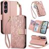 Jiajihua Cover Compatibile con Sony Xperia 1 VII 【Portafoglio con cerniera】【Portacarte doppio】【Flip Stand】【Fibbia magnetica】 Custodia per telefono Lanyard Pink