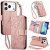 Jiajihua Cover Compatibile con Tecno Spark 50 4G / KN4 【Portafoglio con cerniera】【Portacarte doppio】【Flip Stand】【Fibbia magnetica】 Custodia per telefono Lanyard Pink