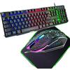 RYEWARY Tastiera da gioco e 2400DPI Regolare 4 Pulsanti Usb Ottico Mouse Set Mouse Mouse Pad Arcobaleno LED, USB Wired Desktop Combo, layout UK, Per PC, Laptop, PS4, Xbox One (Nero 1)