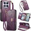 Jiajihua Cover Compatibile con Honor Magic7 Pro 【Portafoglio con cerniera】【Portacarte doppio】【Flip Stand】【Fibbia magnetica】 Custodia per telefono Lanyard Purple
