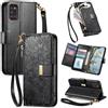 Jiajihua Cover Compatibile con Oppo A94 5G / F19 Pro Plus 【Portafoglio con cerniera】【Portacarte doppio】【Flip Stand】【Fibbia magnetica】 Custodia per telefono Lanyard Black
