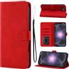 LSPCASA Custodia a libro per iPhone 17e/16e, in pelle PU, con scomparti per carte, funzione leggio, crisantemo, rosso