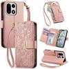 Jiajihua Cover Compatibile con OnePlus 15 【Portafoglio con cerniera】【Portacarte doppio】【Flip Stand】【Fibbia magnetica】 Custodia per telefono Lanyard Pink