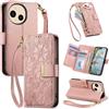 Jiajihua Cover Compatibile con Sharp Aquos Wish6 【Portafoglio con cerniera】【Portacarte doppio】【Flip Stand】【Fibbia magnetica】 Custodia per telefono Lanyard Pink