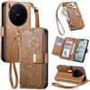 Jiajihua Cover Compatibile con Vivo X300 Ultra 【Portafoglio con cerniera】【Portacarte doppio】【Flip Stand】【Fibbia magnetica】 Custodia per telefono Lanyard Brown