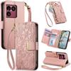 Jiajihua Cover Compatibile con Vivo V30E 5G / V40 Lite 【Portafoglio con cerniera】【Portacarte doppio】【Flip Stand】【Fibbia magnetica】 Custodia per telefono Lanyard Pink