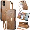 Jiajihua Cover Compatibile con Redmi Note 11T / Note 11S 5G,Compatibile con Xiaomi Poco M4 Pro 5G 【Portafoglio con cerniera】【Portacarte doppio】【Flip Stand】【Fibbia magnetica】Custodia per telefono Lanyard Brown