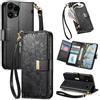 Jiajihua Cover Compatibile con Nothing Phone (3a) Lite 【Portafoglio con cerniera】【Portacarte doppio】【Flip Stand】【Fibbia magnetica】 Custodia per telefono Lanyard Black