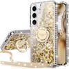 Miss Arts Cover per Samsung Galaxy S24, Silicone con Paillette Glitterate di Lusso e Supporto, Gel Liquido Protettiva per S24, Oro