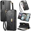 Jiajihua Cover Compatibile con Sony Xperia 10 III 【Portafoglio con cerniera】【Portacarte doppio】【Flip Stand】【Fibbia magnetica】 Custodia per telefono Lanyard Black
