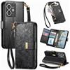 Jiajihua Cover Compatibile con OnePlus 15T 【Portafoglio con cerniera】【Portacarte doppio】【Flip Stand】【Fibbia magnetica】 Custodia per telefono Lanyard Black