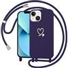 Jrkvniv Cover per iPhone 13 mini con Cordino Regolabile, Custodia con Collana Tracolla Laccio Collo Morbido TPU Silicone Lanyard Necklace Motivo Amore Cuore Case Antiurto per iPhone 13 mini, Blu
