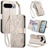 Jiajihua Cover Compatibile con Google Pixel 8 Pro 【Portafoglio con cerniera】【Portacarte doppio】【Flip Stand】【Fibbia magnetica】 Custodia per telefono Lanyard Gray