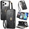 Jiajihua Cover Compatibile con Blackview Wave 7C 【Portafoglio con cerniera】【Portacarte doppio】【Flip Stand】【Fibbia magnetica】 Custodia per telefono Lanyard Black