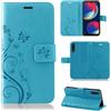 betterfon Custodia a portafoglio in pelle PU di alta qualità per Wiko View 4 / View 4 Lite | Custodia a portafoglio con fiori | Blu