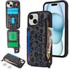 SailorTech per iPhone 15 Plus Custodia per telefono con porta carte di credito per uomo, iPhone 15 Plus Custodia con slot per carte di credito Portafoglio Zipper per donna-Leopardo Nero