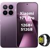 XIAOMI Smartphone 17T Pro, 12 GB + 512 GB, con Android, display da 6,83 pollici, 144 Hz, batteria al carbonio di silicio da 7000 mAh, fotocamera Leica 5X, colore: viola scuro, orologio incluso