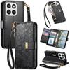 Jiajihua Cover Compatibile con Infinix Note 30I 【Portafoglio con cerniera】【Portacarte doppio】【Flip Stand】【Fibbia magnetica】 Custodia per telefono Lanyard Black