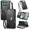 Jiajihua Cover Compatibile con Motorola Moto G57 Power / G67 Power / G100 2025 / G100S 2025 【Portafoglio con cerniera】【Portacarte doppio】【Flip Stand】【Fibbia magnetica】 Custodia per telefono Lanyard Black