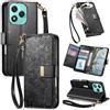 Jiajihua Cover Compatibile con Honor X60i / Honor Play 9T Pro 【Portafoglio con cerniera】【Portacarte doppio】【Flip Stand】【Fibbia magnetica】 Custodia per telefono Lanyard Black