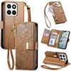Jiajihua Cover Compatibile con Honor X8A 4G 【Portafoglio con cerniera】【Portacarte doppio】【Flip Stand】【Fibbia magnetica】 Custodia per telefono Lanyard Brown