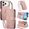 Jiajihua Cover Compatibile con Blackview Wave 7C 【Portafoglio con cerniera】【Portacarte doppio】【Flip Stand】【Fibbia magnetica】 Custodia per telefono Lanyard Pink