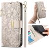 Jiajihua Cover Compatibile con Sharp Aquos sense 7 【Portafoglio con cerniera】【Portacarte doppio】【Flip Stand】【Fibbia magnetica】 Custodia per telefono Lanyard Gray
