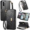 Jiajihua Cover Compatibile con Honor X50i,Compatibile con Honor 90 Lite 【Portafoglio con cerniera】【Portacarte doppio】【Flip Stand】【Fibbia magnetica】 Custodia per telefono Lanyard Black