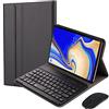 QYiD Custodia con Tastiera e Mouse per Galaxy Tab A 10.5 (SM-T590 / T595 / T597), Slim PU Case [QWERTY English] Rimovibile Wireless Bluetooth Tastiera per Galaxy Tab A 10.5 (2018 Release), Nero