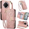 Jiajihua Cover Compatibile con Huawei Mate 70 Pro/Mate 70 Pro Plus 【Portafoglio con cerniera】【Portacarte doppio】【Flip Stand】【Fibbia magnetica】 Custodia per telefono Lanyard Pink