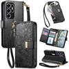 Jiajihua Cover Compatibile con Tecno Camon 50 4G / CN5 【Portafoglio con cerniera】【Portacarte doppio】【Flip Stand】【Fibbia magnetica】 Custodia per telefono Lanyard Black