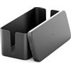 deleyCON Gestione Cavi Box Cavo Organizer Box Casetta Cavi 32,7cm x 13,5cm x 12,5cm Plastica Robusta 2 Guide Laterali per Cavi Protezione e Sicurezza Nero