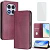 OUEAYIEN Cover per POCO X7/Redmi Note 14 Pro+ 5G/Note 14 Pro 5G Custodia a Libro con Vetro Temperato Blocco RFID Pelle Portafoglio Porta Carte Vintage Flip Custodia per Redmi Note14 Pro Plus Bordeaux