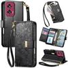 Jiajihua Cover Compatibile con Motorola Moto G53 J Y / G13 / G23 【Portafoglio con cerniera】【Portacarte doppio】【Flip Stand】【Fibbia magnetica】 Custodia per telefono Lanyard Black