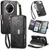 Jiajihua Cover Compatibile con Huawei Mate 70 Pro/Mate 70 Pro Plus 【Portafoglio con cerniera】【Portacarte doppio】【Flip Stand】【Fibbia magnetica】 Custodia per telefono Lanyard Black
