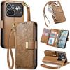 Jiajihua Cover Compatibile con Nothing Phone (4a) Pro 【Portafoglio con cerniera】【Portacarte doppio】【Flip Stand】【Fibbia magnetica】 Custodia per telefono Lanyard Brown