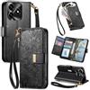 Jiajihua Cover Compatibile con Honor X5C (Plus) / X5D (Plus) 【Portafoglio con cerniera】【Portacarte doppio】【Flip Stand】【Fibbia magnetica】 Custodia per telefono Lanyard Black