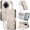 Jiajihua Cover Compatibile con Realme 13 Pro (Plus) / P2 Pro 【Portafoglio con cerniera】【Portacarte doppio】【Flip Stand】【Fibbia magnetica】 Custodia per telefono Lanyard Gray